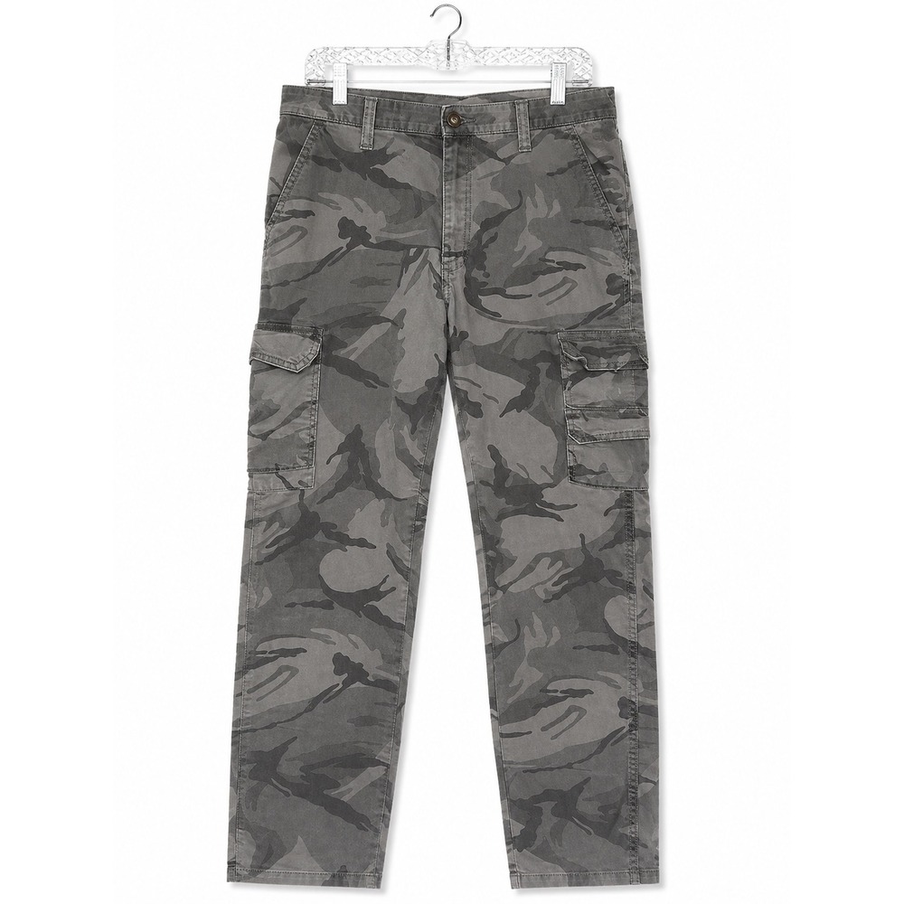 Wrangler Mens 38x30 Regular Taper Cargo Pants Gray Camo Stretch Utility Workwear